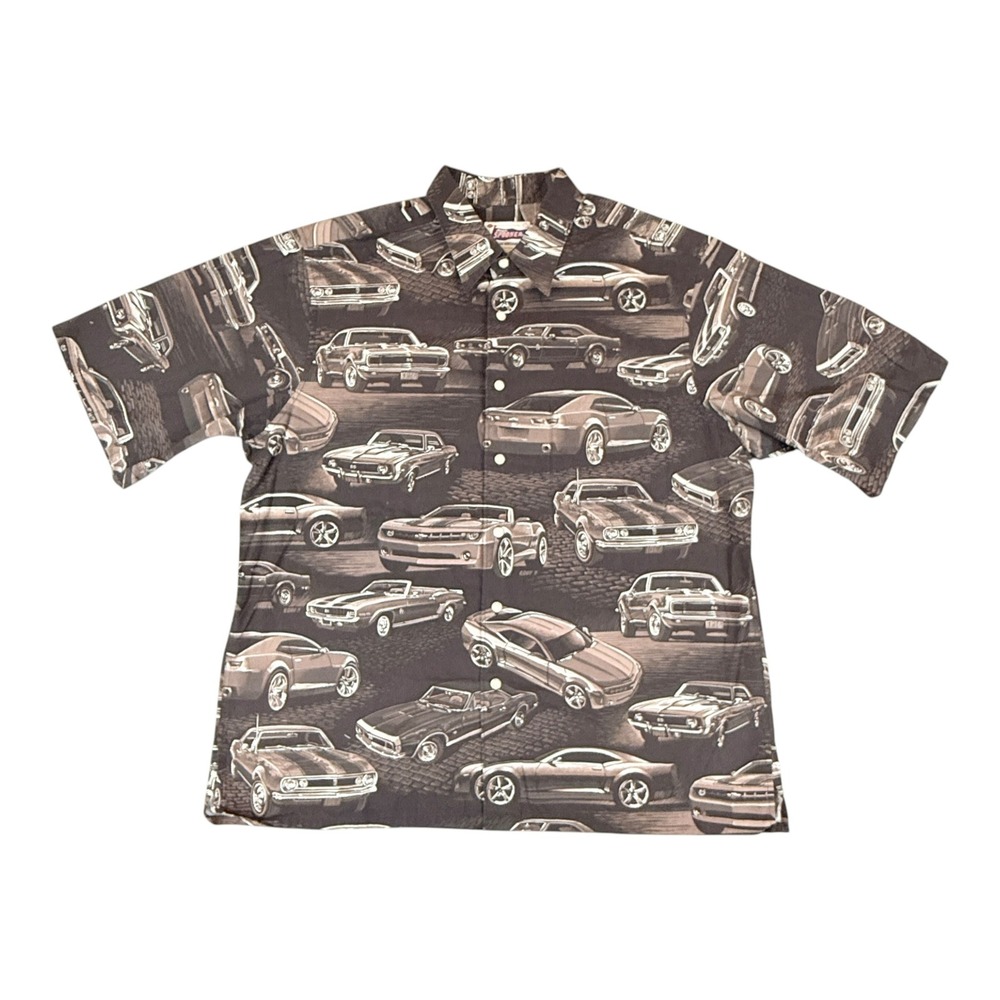 Reyn Spooner Camaro Shirt Mens Large Brown Chevy Muscle Car Aloha Button Down